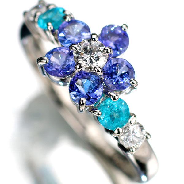Pt900 タンザナイト パライバトルマリン ダイヤモンド リング 0.55ct PT0.21ct D0.25ct