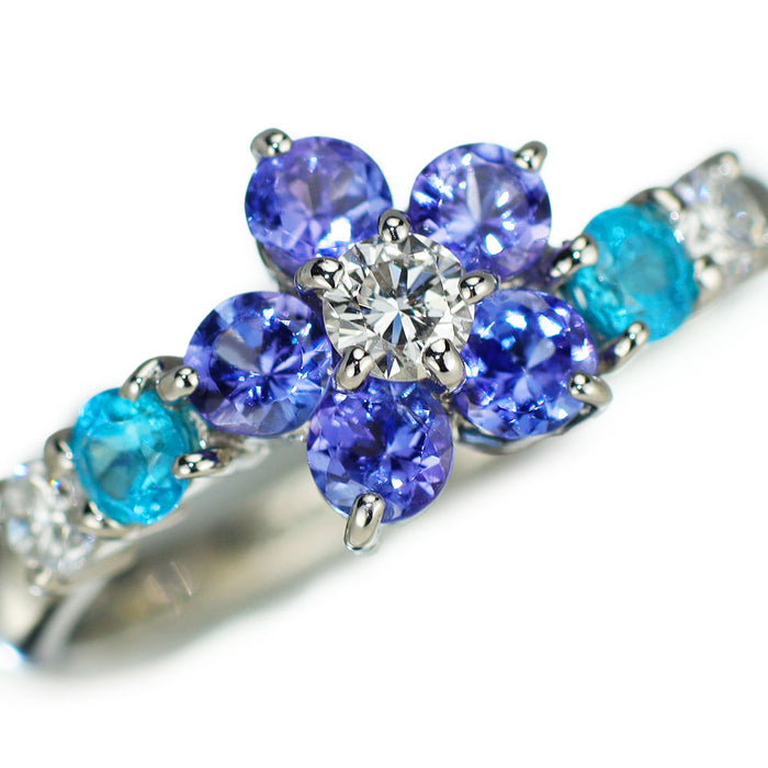 Pt900 タンザナイト パライバトルマリン ダイヤモンド リング 0.55ct PT0.21ct D0.25ct