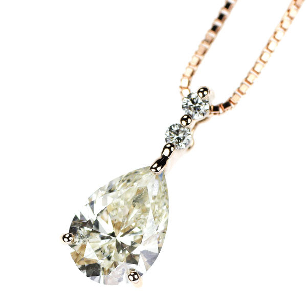 K18PG ペアシェイプ ダイヤモンド ダイヤモンド ペンダントネックレス 1.050ct VLY SI2 D0.03ct