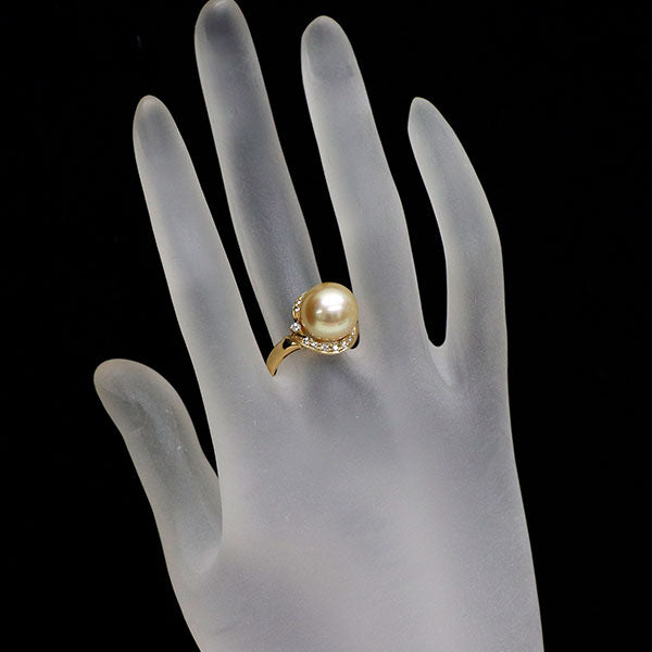 田崎真珠 K18YG ゴールデンパール ダイヤモンド リング 11.5mm D0.22ct