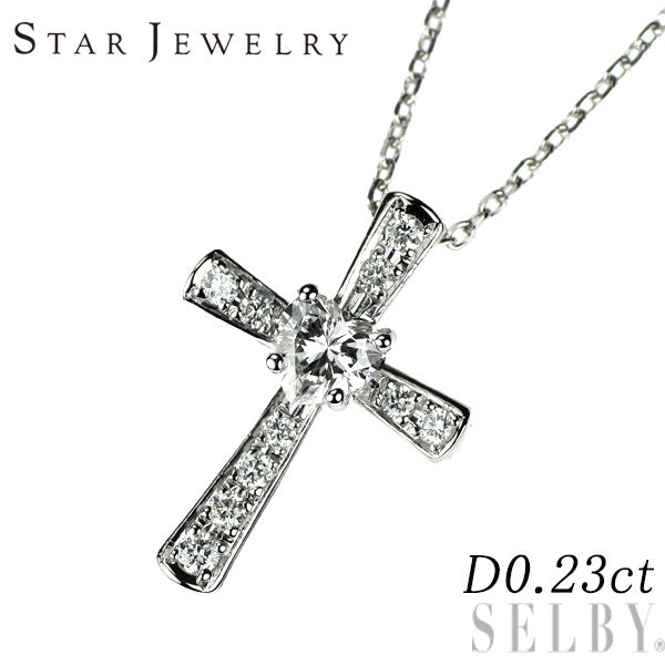 スタージュエリー Pt950 ダイヤモンド ペンダントネックレス 0.23ct クロス