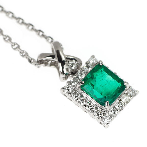 周生生 Pt900/Pt850 エメラルド ダイヤモンド ペンダントネックレス 1.28ct D0.40ct 引き輪社外