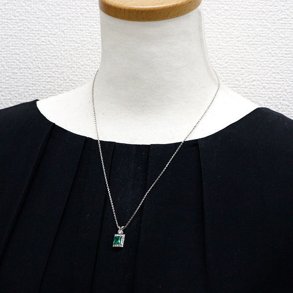 周生生 Pt900/Pt850 エメラルド ダイヤモンド ペンダントネックレス 1.28ct D0.40ct 引き輪社外