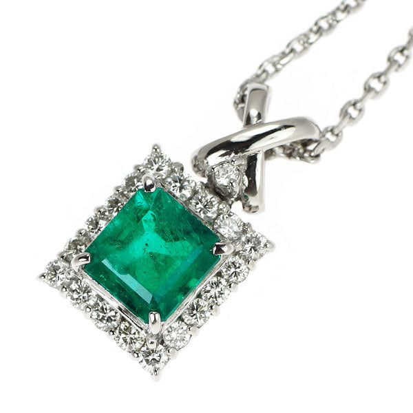 周生生 Pt900/Pt850 エメラルド ダイヤモンド ペンダントネックレス 1.28ct D0.40ct 引き輪社外