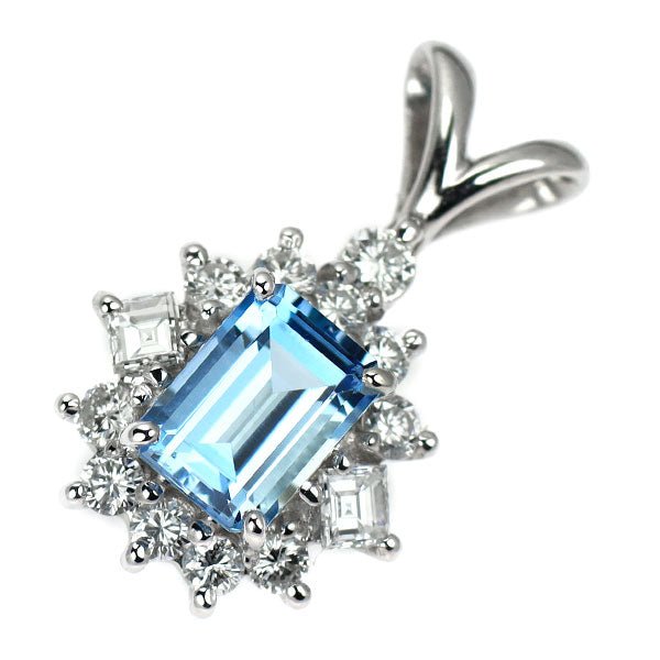 Pt900 アクアマリン ダイヤモンド ペンダントトップ 0.88ct D0.48ct