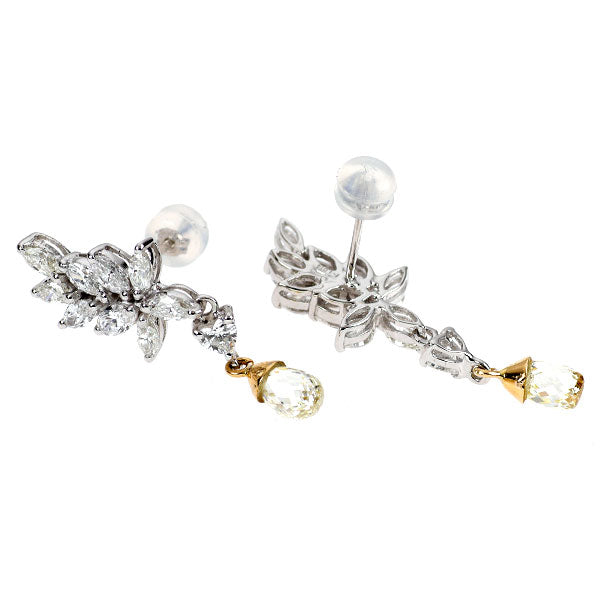 K18YG/WG ブリオレットカット ダイヤモンド ピアス 2.078ct LY/VLY SI1 D2.15ct