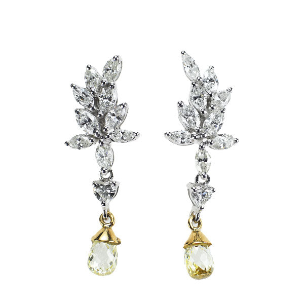 K18YG/WG ブリオレットカット ダイヤモンド ピアス 2.078ct LY/VLY SI1 D2.15ct