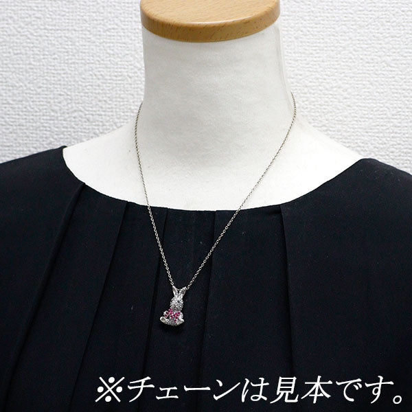 K18WG ホワイトサファイア ルビー ブラックダイヤモンド ペンダントトップ うさぎ イニシャル 「M」