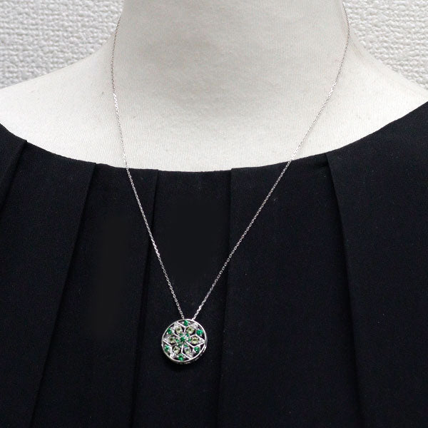 K18WG グリーン ガーネット ペリドット ダイヤモンド ペンダントネックレス 0.64ct P0.41ct D0.11ct