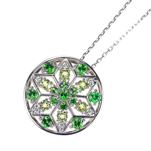 K18WG グリーン ガーネット ペリドット ダイヤモンド ペンダントネックレス 0.64ct P0.41ct D0.11ct