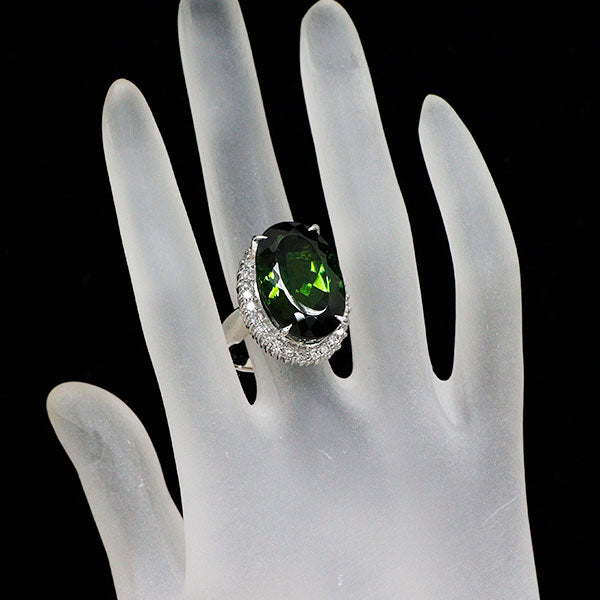 Pt900 グリーントルマリン ダイヤモンド リング 27.31ct 1.00ct