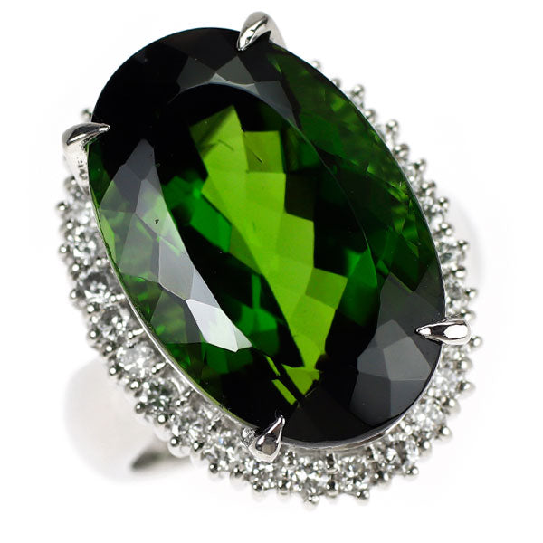 Pt900 グリーントルマリン ダイヤモンド リング 27.31ct 1.00ct