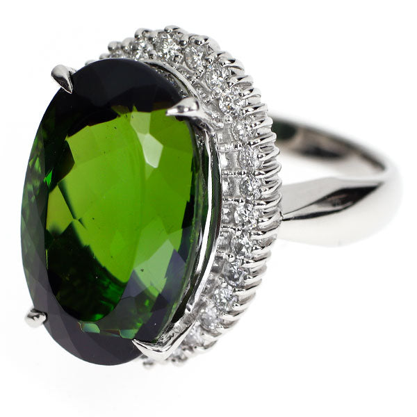 Pt900 グリーントルマリン ダイヤモンド リング 27.31ct 1.00ct