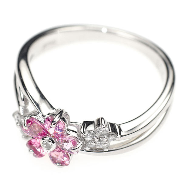 K18WG ピンク サファイア ダイヤモンド リング 0.56ct D.15ct 桜