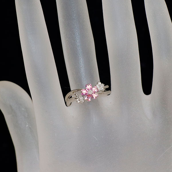 K18WG ピンク サファイア ダイヤモンド リング 0.56ct D.15ct 桜
