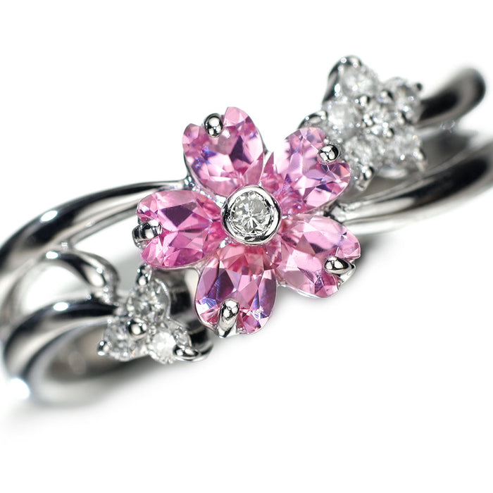 K18WG ピンク サファイア ダイヤモンド リング 0.56ct D.15ct 桜