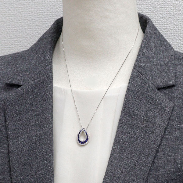 K18WG サファイア ダイヤモンド ペンダントネックレス 0.85ct D0.45ct