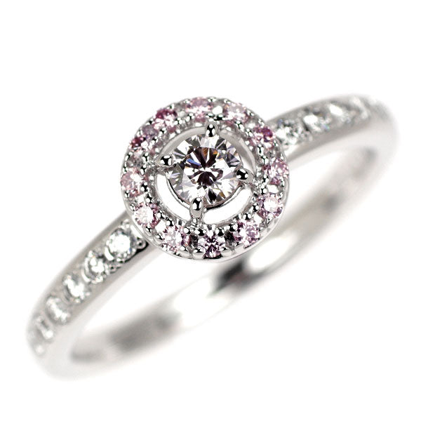 田崎真珠 希少 K18WG 天然ピンク/カラーレス ダイヤモンド リング 0.150ct VLPP VS2 D0.22ct
