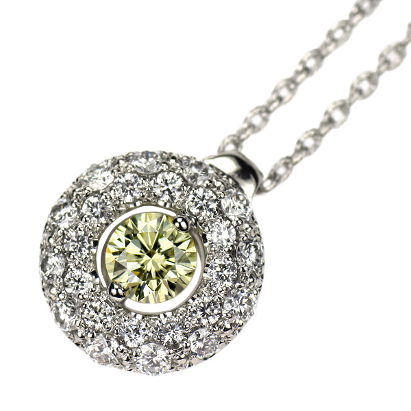 Pt900/ Pt850 天然イエロー ダイヤモンド ペンダントネックレス 0.261ct LY VVS2 VG D0.30ct