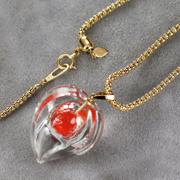 K18YG 珊瑚 ロッククリスタル ペンダントネックレス 径約10.2mm