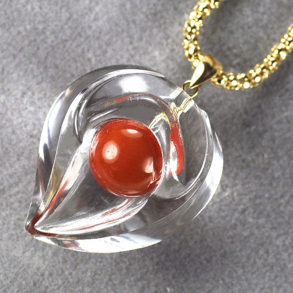K18YG 珊瑚 ロッククリスタル ペンダントネックレス 径約10.2mm
