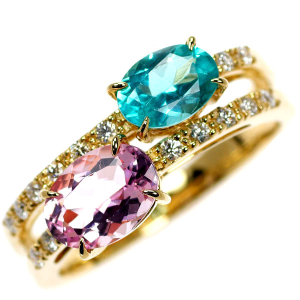 K18YG モルガナイト アパタイト ダイヤモンド リング 1.00ct A0.70ct D0.15ct