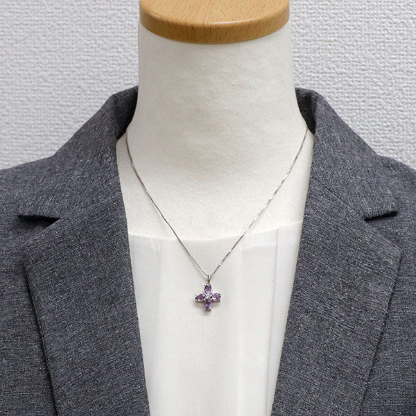 GINZA TANAKA Pt900/ Pt850 アメジスト ダイヤモンド ペンダントネックレス 1.51ct D0.07ct フラワー