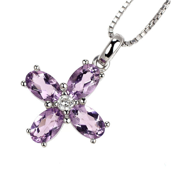 GINZA TANAKA Pt900/ Pt850 アメジスト ダイヤモンド ペンダントネックレス 1.51ct D0.07ct フラワー