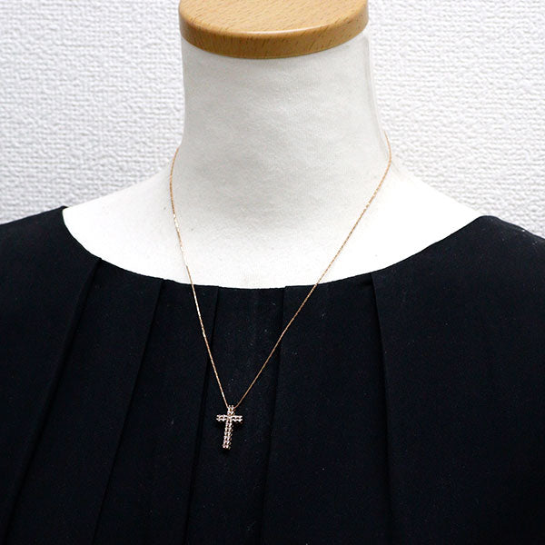 希少 K18PG 天然ピンクダイヤモンド ペンダントネックレス 0.32ct クロス