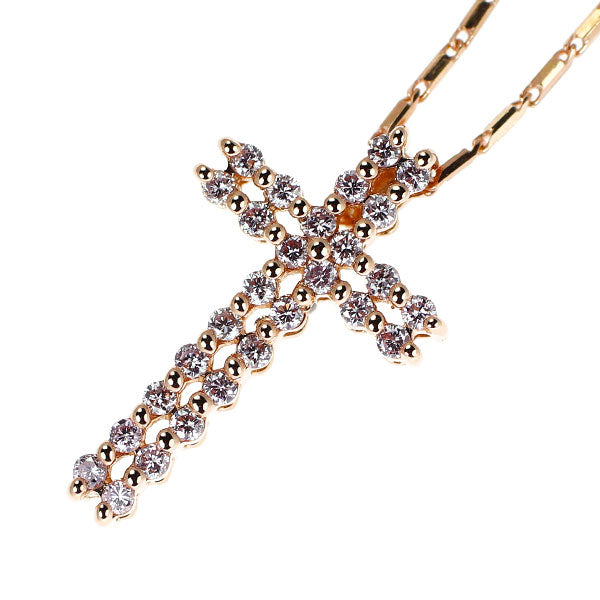 希少 K18PG 天然ピンクダイヤモンド ペンダントネックレス 0.32ct クロス