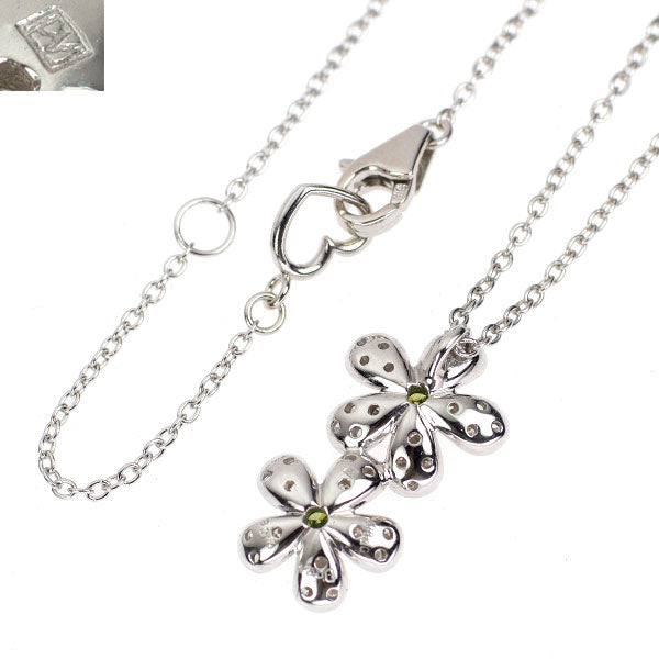 ポンテヴェキオ K18WG トリートグリーン ダイヤモンド  ペンダントネックレス 0.08ct D0.24ct  フラワー