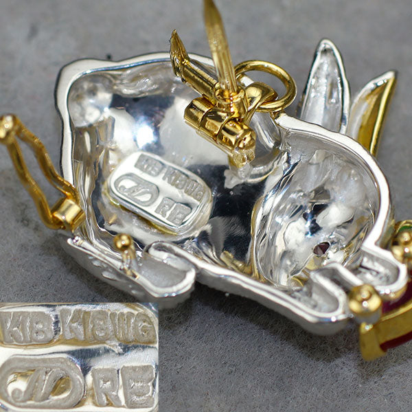 石川暢子 K18YG/WG ルビー エメラルド ブローチ うさぎさんモチーフ アニマル