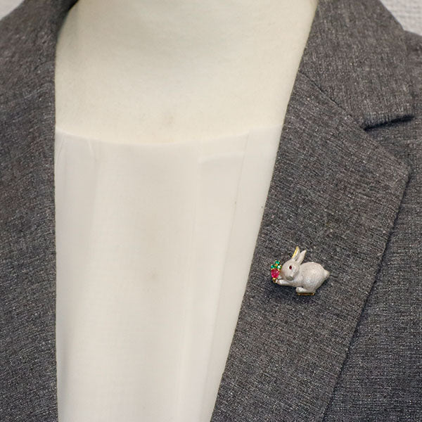 石川暢子 K18YG/WG ルビー エメラルド ブローチ うさぎさんモチーフ アニマル