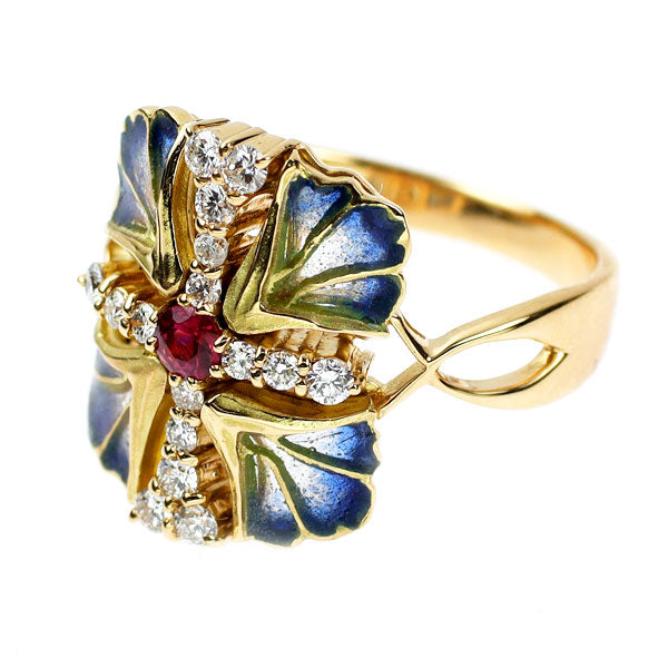 中嶋邦夫 エナメル/ K18YG ルビー ダイヤモンド リング 0.13ct D0.42ct クロス