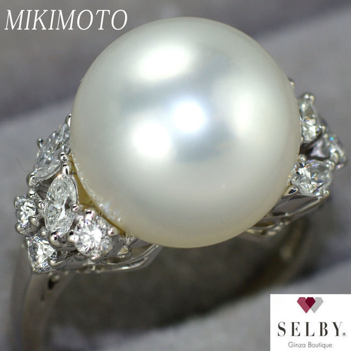 ミキモト Pt900 白蝶真珠 ダイヤモンド リング 径約12.3mm D0.46ct 《セルビー銀座店》【中古】