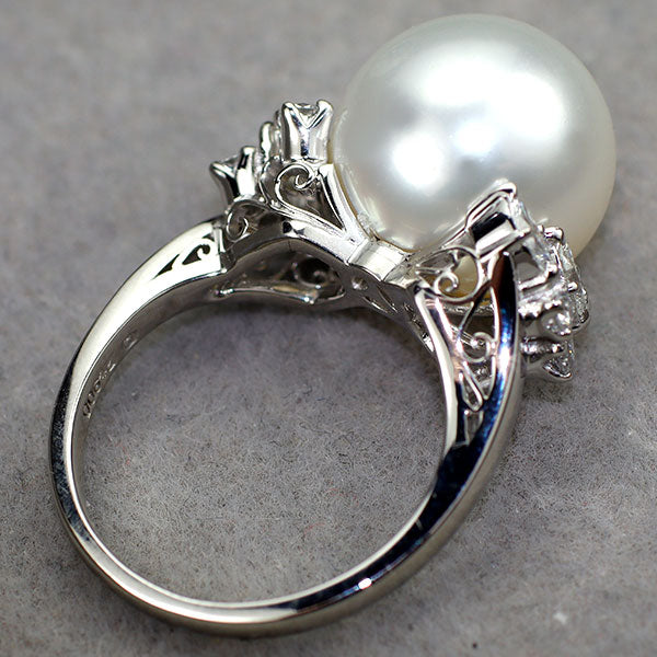 ミキモト Pt900 白蝶真珠 ダイヤモンド リング 径約12.3mm D0.46ct 《セルビー銀座店》【中古】