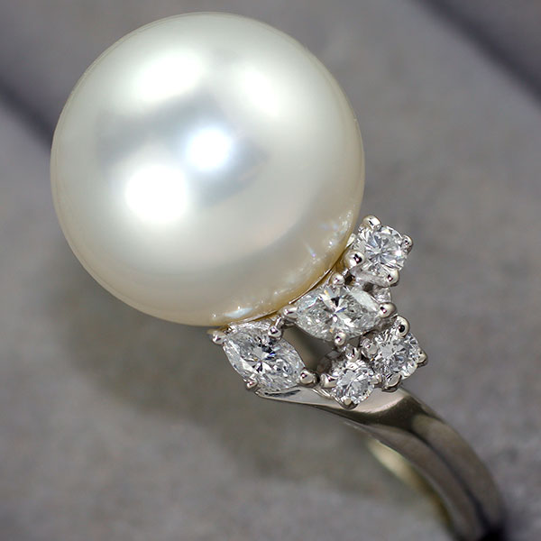 ミキモト Pt900 白蝶真珠 ダイヤモンド リング 径約12.3mm D0.46ct 《セルビー銀座店》【中古】