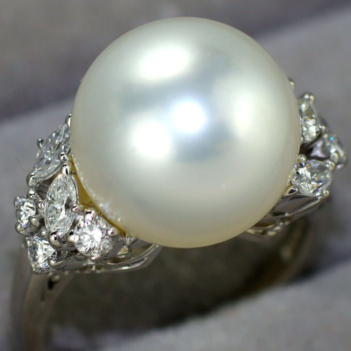 ミキモト Pt900 白蝶真珠 ダイヤモンド リング 径約12.3mm D0.46ct 《セルビー銀座店》【中古】