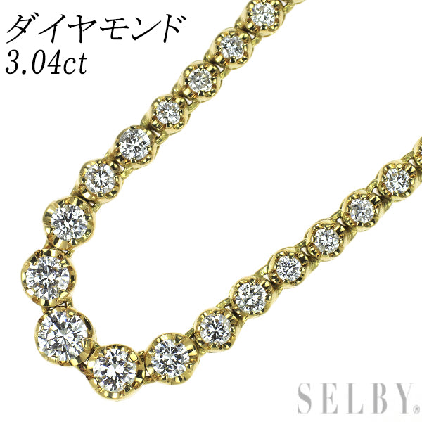 K18YG/ K14YG ダイヤモンド ネックレス 3.04ct テニス