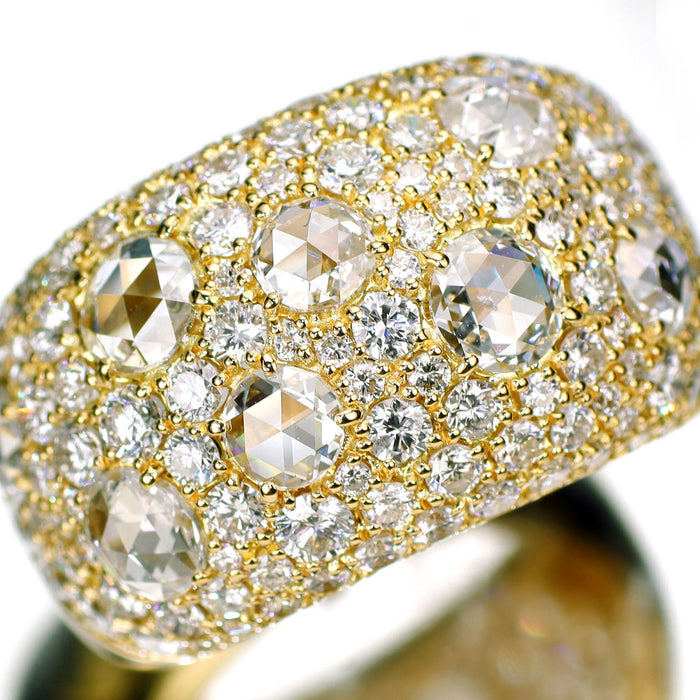 K18YG ローズカットダイヤモンド ハニカムパヴェ リング 1.34ct D1.89ct