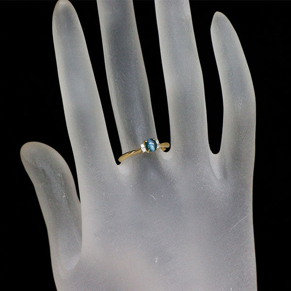希少 K18YG アレキサンドライトキャッツアイ ダイヤモンド リング 0.466ct D0.10ct