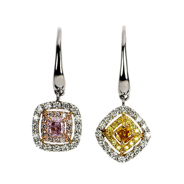 Pt950/K18YG/PG 天然イエロー/ピンクパープル/カラーレス ダイヤモンド ピアス 0.324ct FVOY/FPP VVS2 I1 D0.32ct