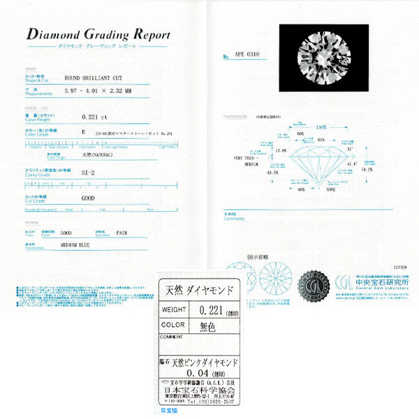 希少 Pt900 ダイヤモンド 天然ピンクダイヤモンド リング 0.221ct E SI2 G D0.04ct
