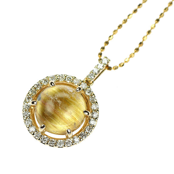 K14YG ルチルクオーツ ダイヤモンド ペンダントネックレス 3.45ct D0.27ct