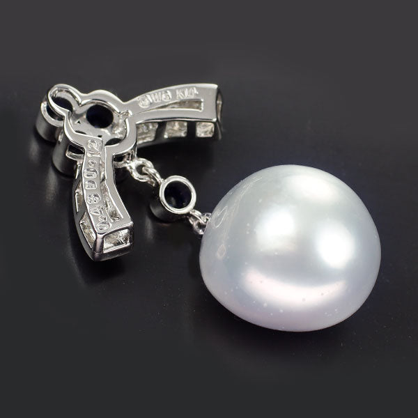 ミキモト K14WG 白蝶真珠 サファイア ダイヤモンド ペンダントトップ S0.48ct D0.12ct