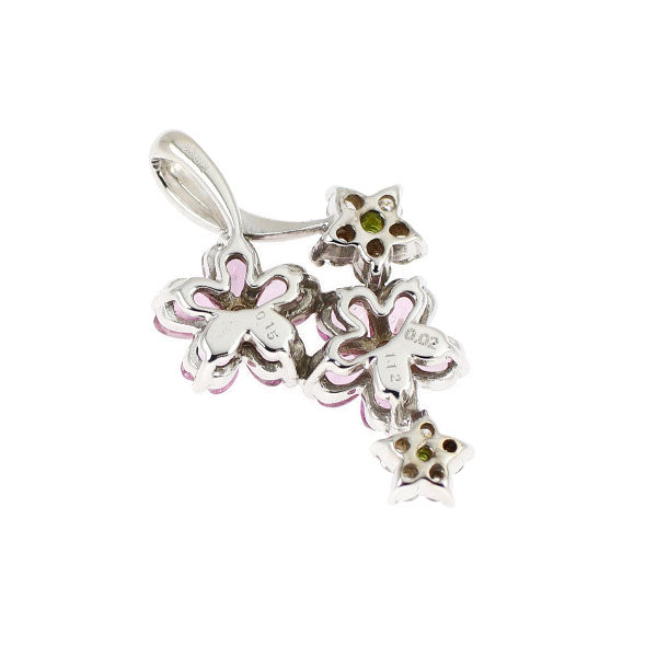 K18WG ピンクサファイア ダイヤモンド デマントイドガーネット ペンダントトップ 1.12ct  D0.15ct  DG0.02ct フラワー 桜