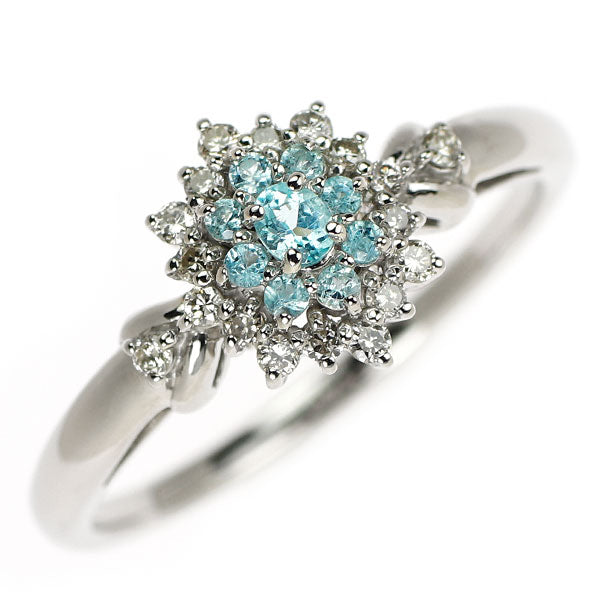 Pt900 パライバ トルマリン ダイヤモンド リング 0.18ct フラワー
