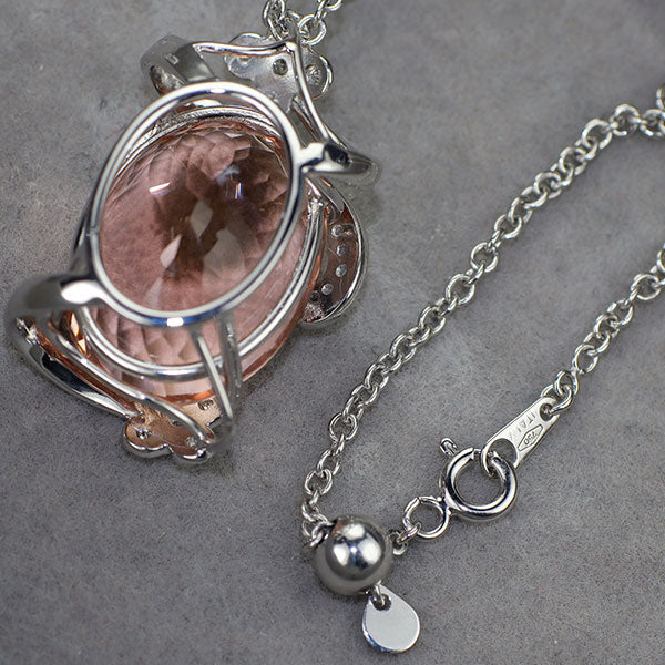 K18WG 大粒モルガナイト ダイヤモンド ペンダントネックレス 22.48ct D0.20ct アンティークレース