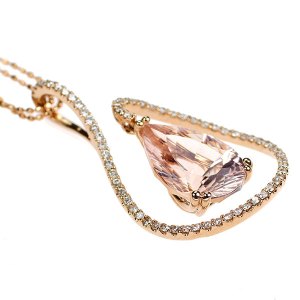 K18PG コンケーブカット モルガナイト ダイヤモンド ペンダントネックレス 4.92ct D0.42ct
