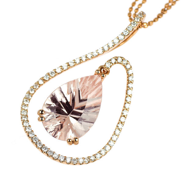 K18PG コンケーブカット モルガナイト ダイヤモンド ペンダントネックレス 4.92ct D0.42ct